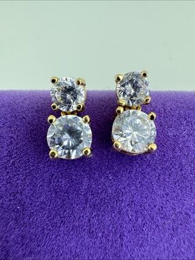 💛 Classic Gold Vermeil Double Round CZ Drop Earrings | Timeless Bridal